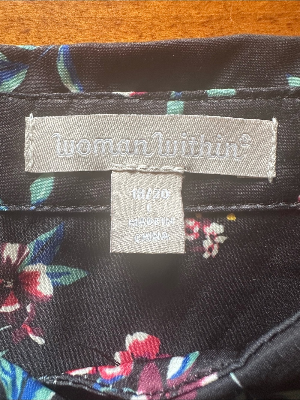 Woman Within•2 tops•button-down blouse/long-sleeve tee•18/20 L•black/pink•floral - Picture 4 of 16